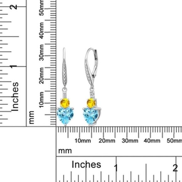 925 Sterling Silver with 3.75 Cttw Blue Topaz and Yellow Sapphire Heart Earrings
